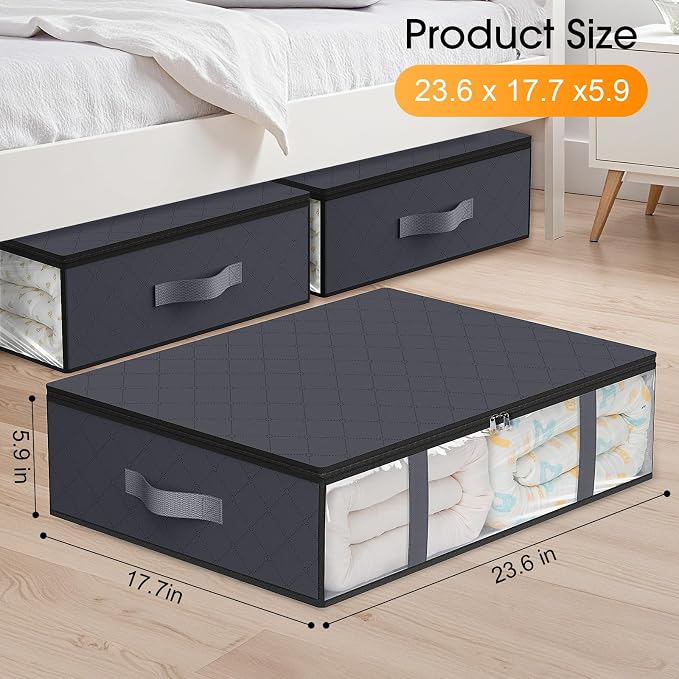StorageRight Under Bed Storage Bags, 6 Pack, 40L, Gray | Breathable Non-Woven Fabric with a Clear Window and Zippered Top for Clothes, Comforters, Blankets and Seasonal Storage