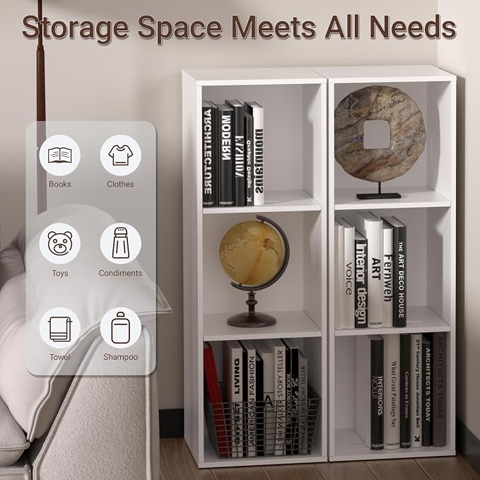 3 Cube Storage Organizer White, 3 Cube Shelf Freestanding Open Cubby, 3 Tier Low Bookcase Storage Display Organizer for Home Office Living Room Bedroom