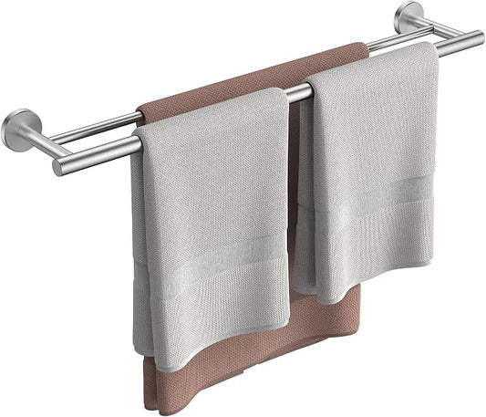 FORIOUS Double Towel Bar 24" Towel Racks for Bathroom Wall Brushed Nickel | Total Length 26 Inch, Rustproof, Stainless Steel Towel Holder, Wall Mounted for Bathroom Bedroom, Heavy Duty, Space Saving