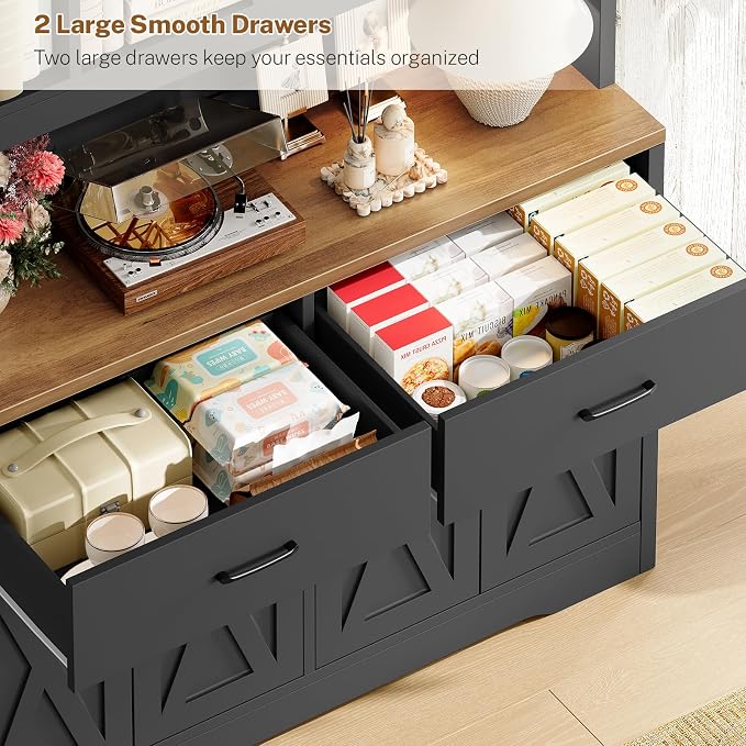 Storage Cabinet with Doors and Drawers, Pantry Cabinets, 5 Tier Floor Standing Bookshelves, Bookshelf and Bookcase, 8 Open Storage Shelves and Printer Stand for Study, Living Room, Office