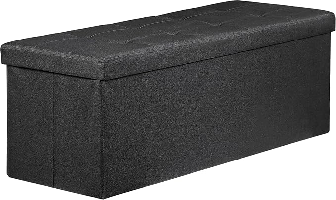 ZenStyle 43Inches Storage Ottoman Bench, Folding Footrest Padded Seat, Storage Chest Long Shoes Bench with Divider, Holds up to 660 lbs, for Living Room, Entryway, Bedroom, Black