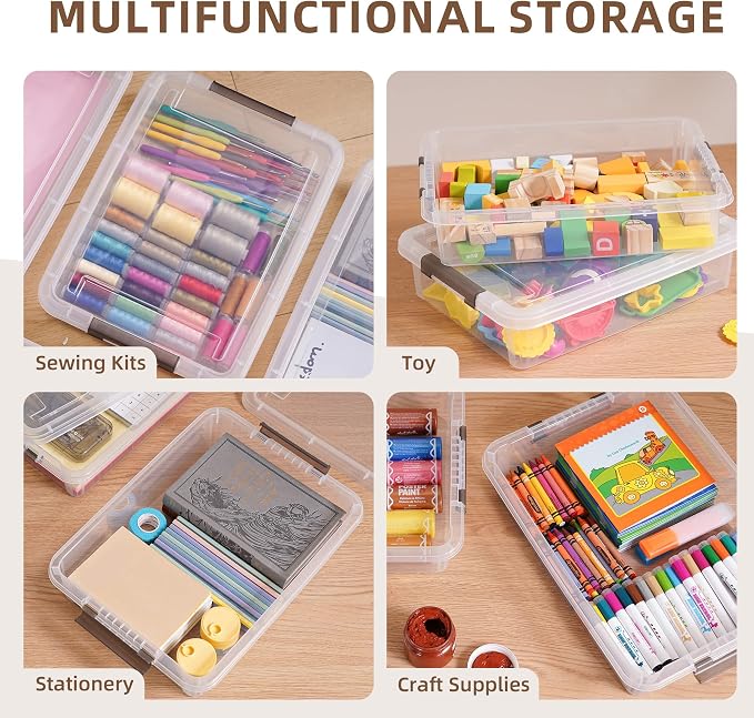 Citylife 10 PCS Plastic Storage Bins with Latching Lids Portable Project Case Clear File Box Stackable Storage Containers for Organizing A4 Paper, Photo, Document, Scrapbook