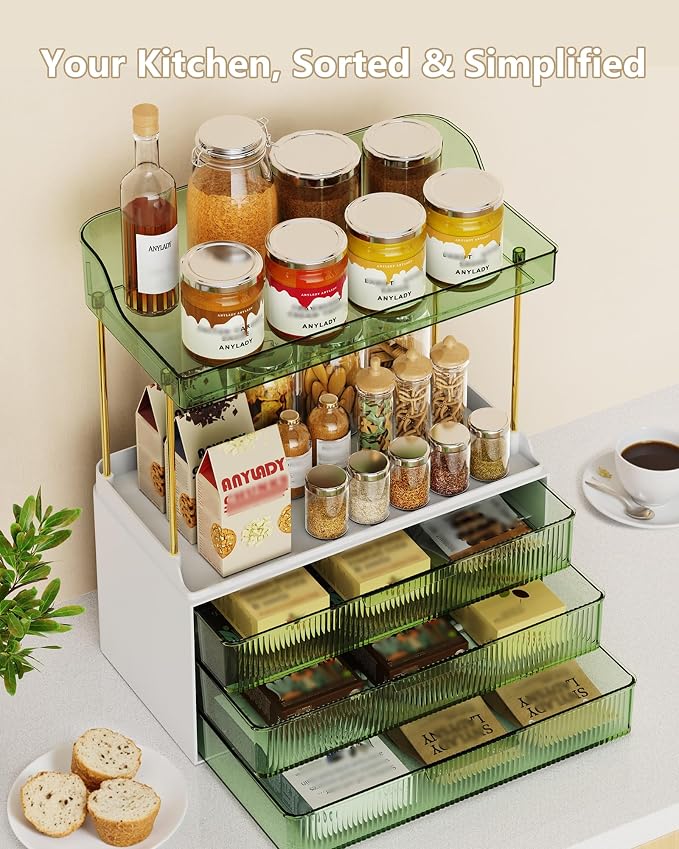 Anylady Bathroom Organizers and Storage, Makeup Organizer (Sturdy Durable Attractive), Ideal for Vanity, Countertop, Counter, Perfume, Skincare, Cabinet, Cosmetic, Dresser Organizer (Green)