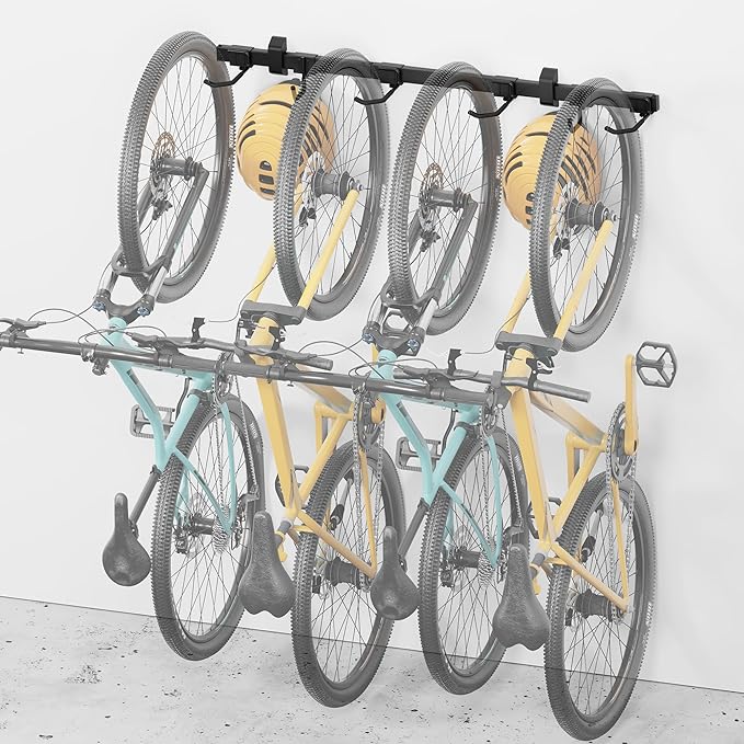 monTEK Enhanced Bike Storage Rack, Adjustable 4-Bike and 2-Helmet Hangers | Customizable for Various Bike Sizes, Heavy-Duty Steel Bike Wall Mount, Max Load 265lbs,for Indoor Bike Storage, 48-in