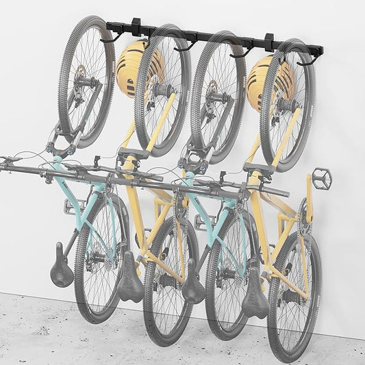 monTEK Enhanced Bike Storage Rack, Adjustable 4-Bike and 2-Helmet Hangers | Customizable for Various Bike Sizes, Heavy-Duty Steel Bike Wall Mount, Max Load 265lbs,for Indoor Bike Storage, 48-in