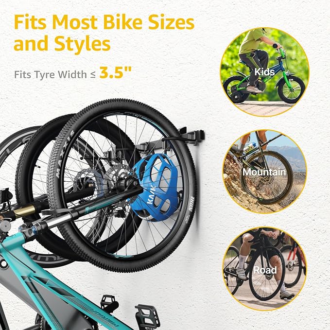 monTEK Enhanced Bike Storage Rack,Adjustable 3-Bike and 2-Helmet Hangers | Customizable for Various Bike Sizes, Heavy-Duty Steel Bike Wall Mount, Max Load 209lbs,for Indoor Bike Storage,32-in
