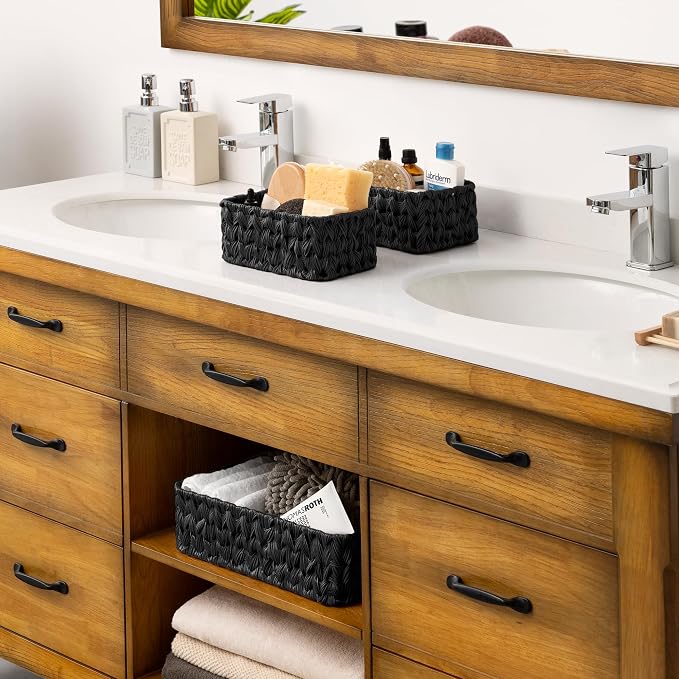 Granny Says Wicker Baskets For Shelves, Small Woven Baskets For Organizing | Small Woven Storage Baskets for Shelf, Rattan Basket For Organizing, Wicker Basket Set, 3-Pack Small Waterproof Baskets