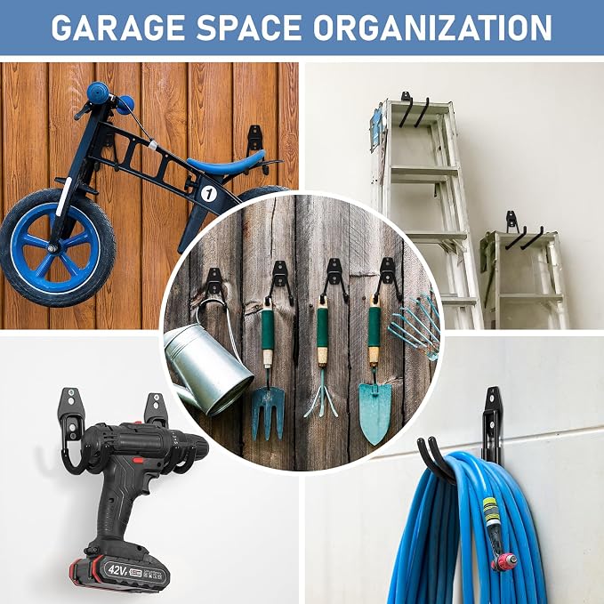 Garage Hooks, Anti-Slip Heavy Duty Wall Mount Hooks, 30-Pack | Hanging Storage for Bikes, Ladders, Hoses, Ropes, Garden Tools - For Warehouse, Workshop, Shed, Shop, Yard