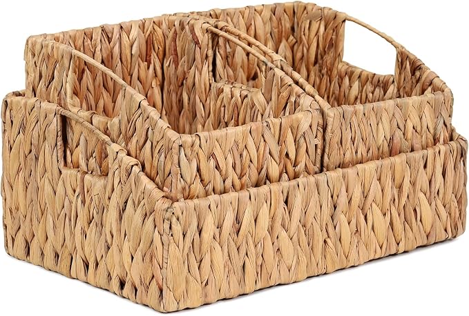 Pantry Baskets for Organizing, Wicker Basket Shelf Storage | Handwoven Pantry Organizers and Storage with Built-in Handles, Laundryroom Organization Storage Bins for Snack Cans