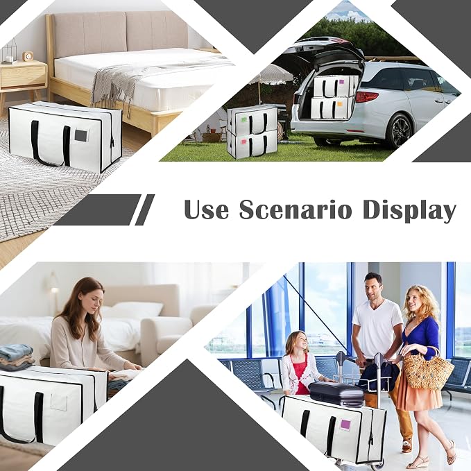 6 Pack Moving Bags Heavy Duty 210GSM with Full-Open Side Zipper, 93L 65lbs Waterproof Foldable Storage Totes for College Dorm Move-In, Moving Boxes Alternative & Home Organization,White