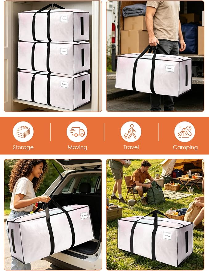 SWEET DOLPHIN 8 Pack 200LB Heavy-Duty Moving Bags with Wrap-Around Handles, Extra Large Storage Totes for Space Saving, Clothes Storage Bags, College Dorm Essentials, Semi-Transparent, 24 Gal