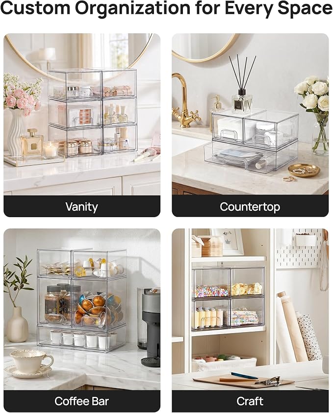 Vtopmart Stackable Storage Drawers Set of 9, Clear Plastic Organizer Bins for Baby Bottle, Beauty Supplies Storage, Ideal for Kichen Countertop, Vanity, Bathroom, Cabinet, Pantry Organization