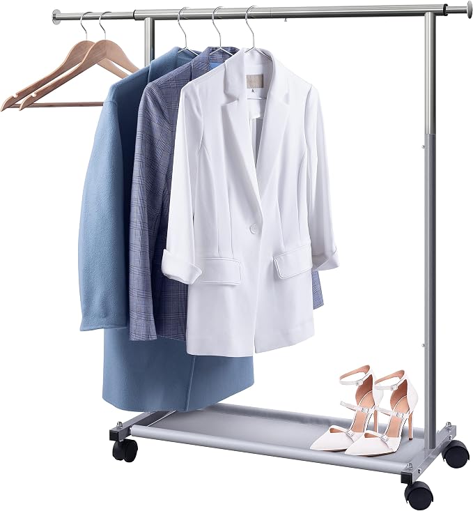 MISSLO Short Clothing Racks for Hanging Clothes with Bottom Shelves and Wheels Heavy Duty Rolling Clothes Rack Kids Clothing Rack for Adult Coat, Closet, Wardrobe