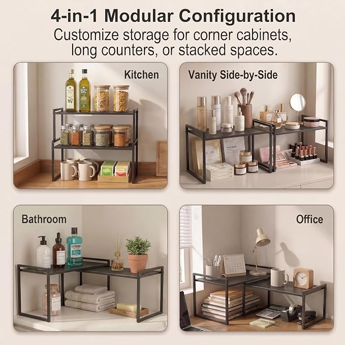 Set of 2 Cabinet Organizers 12.6''W 44 LBS Load Capacity Heavy Duty Kitchen Pantry Shelves Counter Countertop Storage Racks