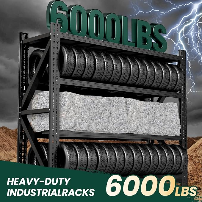 Heavy Duty Garage Storage Shelves, 71" Wide Metal Shelving Unit, 6000LBS Capacity, 4-Tier Adjustable Industrial Rack for Warehouse Basement Shop, 71" W x 24" D x 69" H