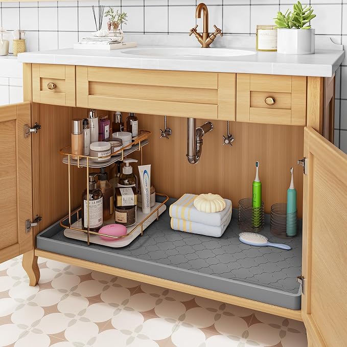 Jin&Bao Under Sink Mat 25" x 19" Waterproof Silicone Cabinet Kitchen Liner | Silicone under kitchen sink mat,cabinet protector,bathroom shelf liner,raised edge,anti-slip,easy to clean & dishwasher safe