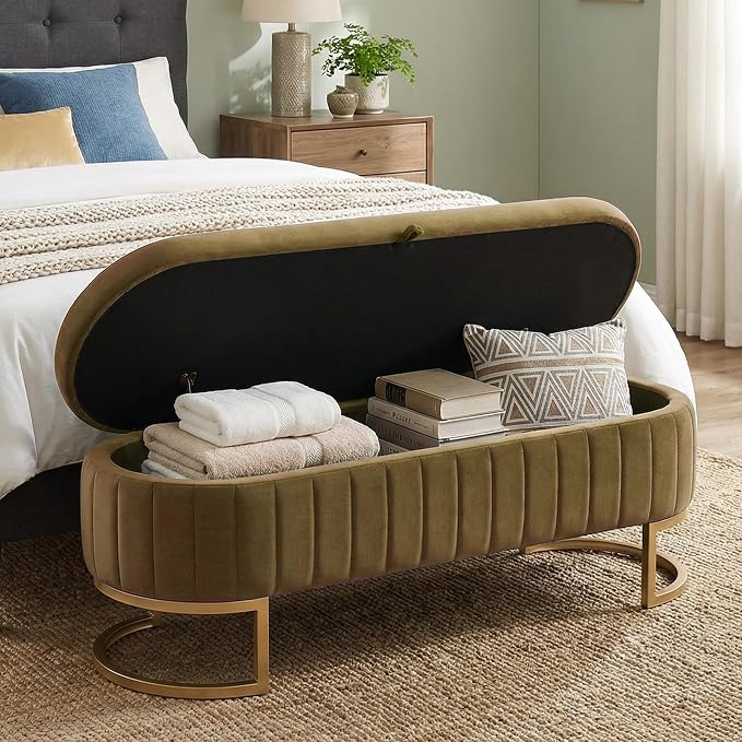 51" Velvet Storage Ottoman Bench End of Bed for Bedroom Entryway Coffee