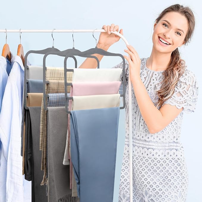 Closet Organizers and Storage,Pants Hangers Space Saving,Velvet Hanger for Organization and Storage,Dorm Room Essentials for College Students Girls,Home Organization Scarf Jeans Hangers-2 Pack