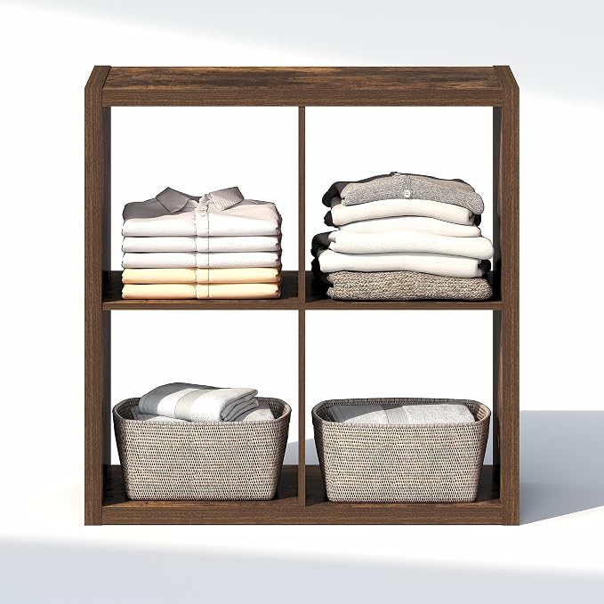 Furinno Cubic Extra Thick 4-Cube Closet Organizers and Storage, Amber Pine | 14.6 x 30 x 30 in, Open Shelf Closet Storage, Closet Organizer, for Wardrobe, Bedroom, Living Room
