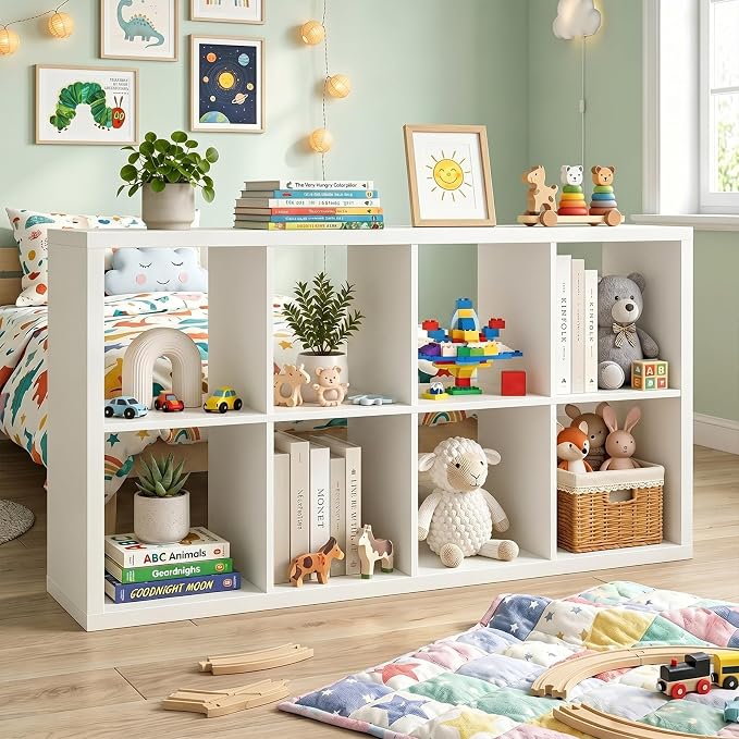 8 Cube Storage Organizer Shelf, White, 13 inch | Wooden Thick Frame, Anti-Tipping Kits, Reversible Open Back Bookcase, Horizontal and Vertical Dual-use, Standing Bookshelf