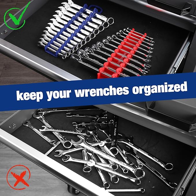 WORKPRO 2-Pack Magnetic Wrench Organizer, 12-Piece Gripper Wrench Holder | Suitable Stubby or Line Wrenches, Fits SAE (1/4" to 15/16") and Metric (6mm to 24mm), Flexible Teeth