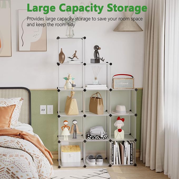 C&AHOME Cube Storage Organizer, 12-Cube Shelf Units, Closet Cabinet White | DIY Plastic Modular Bookshelf, Stackable Clothes Organizer Shelving Ideal for Home, Bedroom, 36.6" L x 12.4" W x 48.4" H