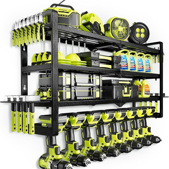 Hipidian Fathers Day Best Gifts for Daddy, Heavy Duty Power Tool Organizer Wall Mount- 400lb Capacity 4-Tier Storage Rack with 8 Drill Holders for Garage Tools, Birthday Gifts for Men Dad Husband