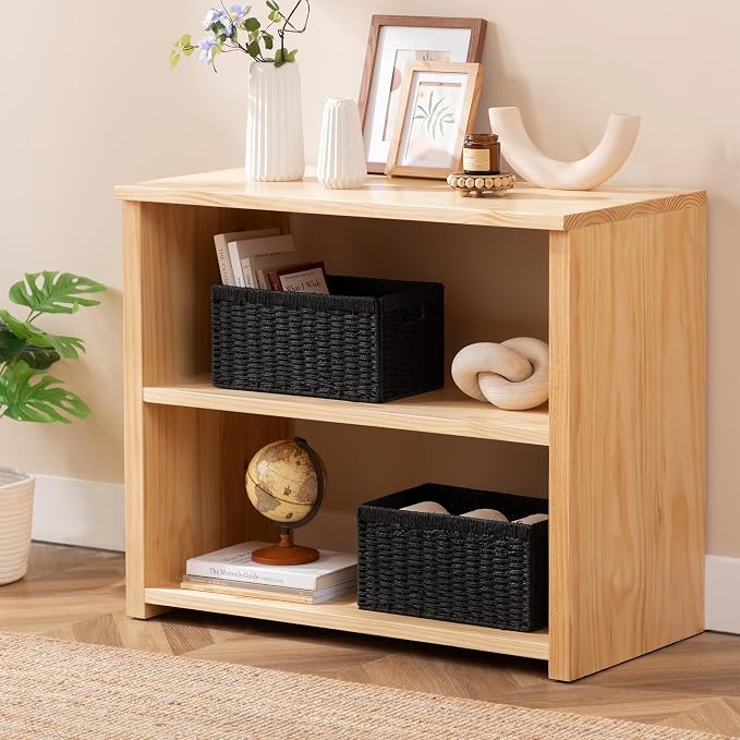 joybest Black Wicker Baskets for Shelves, Hand-woven Storage Baskets | 13.4L x 8.3W x 7.1H inch for Pantry, Kichen Organizing, Foldable Rectangular Bin with Handles, 4-pack