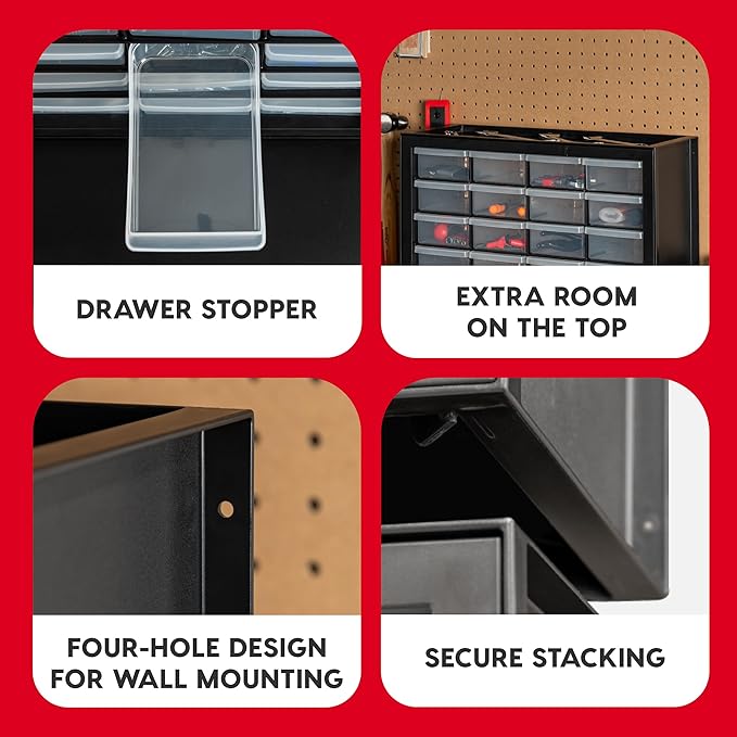 IRIS USA 24-Drawer Plastic Storage Cabinet, Teacher Toolbox, Garage, Black | Wall mountable, Stackable, Small Business Scrapbook Art Balloons Building Bricks Crafts Stickers Storage