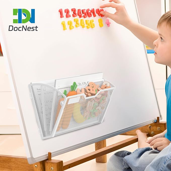 Docnest 3 Pack 3 Tier Dual-Mount Magnetic Mesh File Holders, Wall Organizer | Mount magnets or screws. 2-in-1 hanging mesh mail letter organizer with hooks for office and home clutter