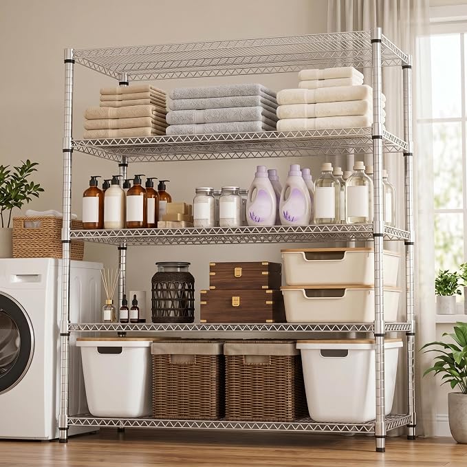 M MZG 5-Shelf Heavy Duty Garage Shelving Wire Adjustable Storage Rack for Kitchen Laundry Bathroom Pantry 1750 lbs Capacity Silver 17.7 x 47.3 x 72.4 Inch