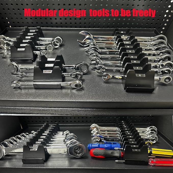 48 pcs Magnetic Modular Wrench Organizer Wrench Holder - Wrenchs Tool Organizers for Tool Drawer Storage, Wrenchs Rack with Metric SAE Labels, Tool Storage Set Holder Festival for Mechanics