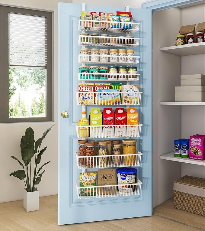 Mefirt Over The Door Pantry Organizer, Pantry Organization and Storage | Pantry Hanging Organizers and Storage, Adjustable Heavy-Duty Metal for Home & Kitchen, Back of Door Seasoning Rack