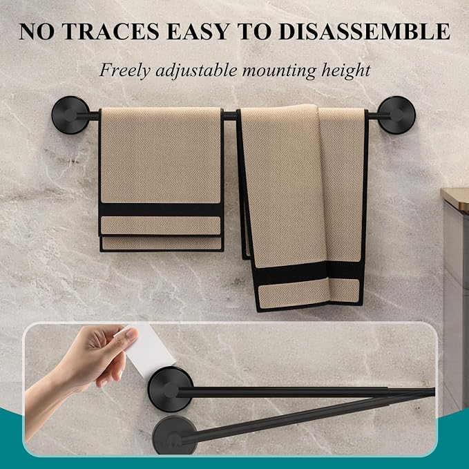 Towel Bar for Bathroom Wall,Adjustable 17~29 Inch Towel Racks for Bathroom Wall Mounted, Towel Holder for Glass Shower Door,Apparment Essentials,Home Decor-Black