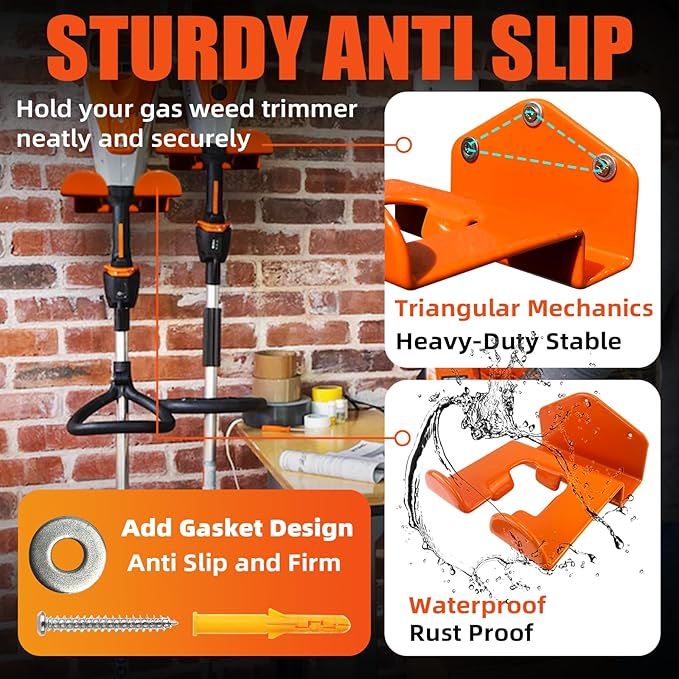 Weedeater Hanger, 3 Pack Weed Eater Hanger for Wall, Weed Wacker Holder | Heavy Duty Trimmer Rack Storage, Compatible with Stihl, Weed Eater Hanging Hook for Garage Tool Organization