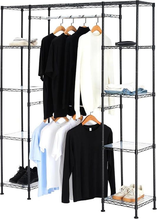 Amazon Basics Expandable Metal Hanging Closet Organizer System with Storage Shelves, Adjustable, Easy to Assemble, 57-80"L x 14"W x 72"H, Black