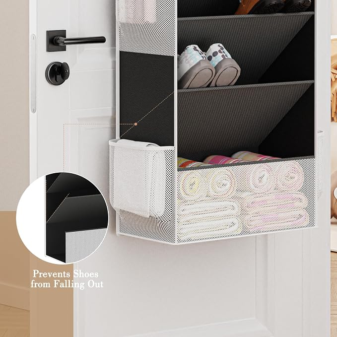 Shoe Organizer, Over the Door Shoe Organizer for Closet, Hanging Closet Shoe Storage with Large Deep Pockets, Holds Sneakers, Sandals, Boots, Fits 16–24 Pairs, Black