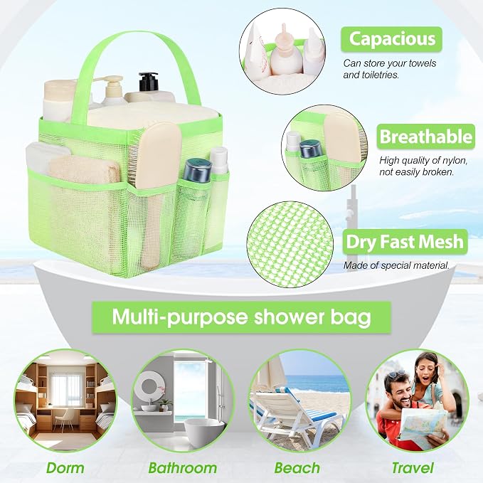 Mesh Shower Caddy Portable - 9 Pockets for College Dorm Room Essential | Large Capacity Mesh Shower Caddy with 9 Pockets, Portable Hanging Toiletry Bag for College Dorm, Gym, Camping and Beach
