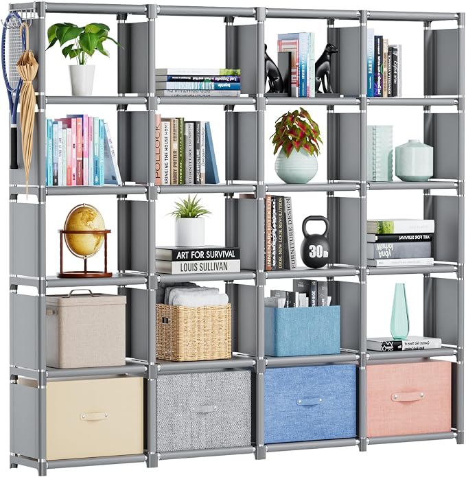Mavivegue 20 Cube Storage Organizer Bookshelf, Grey | DIY Bookcase, Metal Cube Construction, Tall Design, Closet Storage Organizer