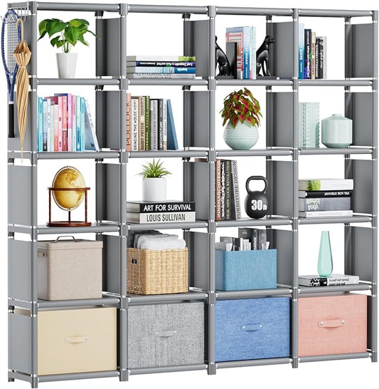 Mavivegue 20 Cube Storage Organizer Bookshelf, Grey | DIY Bookcase, Metal Cube Construction, Tall Design, Closet Storage Organizer