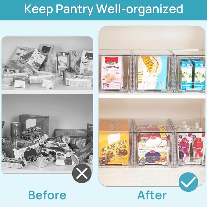 Vtopmart 4Pack Large Stackable Pantry Storage Drawers, Clear Organizer Bins with Handles, Acrylic Drawer Organizers for Kitchen, Pantry, Bathroom Undersink, Cabinet Organization and Storage