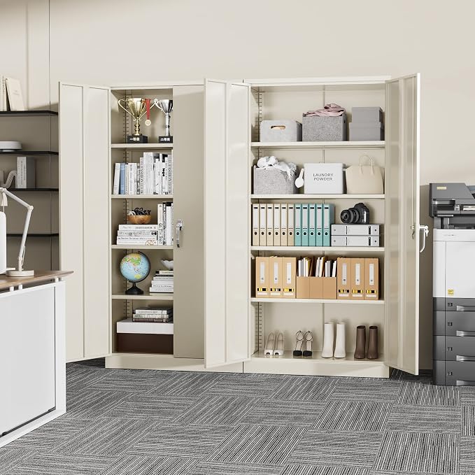 Greenvelly Metal Garage Storage Cabinet with Locking Doors, 72" Grey Lockable Storage Cabinet with Adjustable Shelves, Steel Tool Cabinets,Metal File Cabinet for Home Office, Garage (36" W x 18" D)