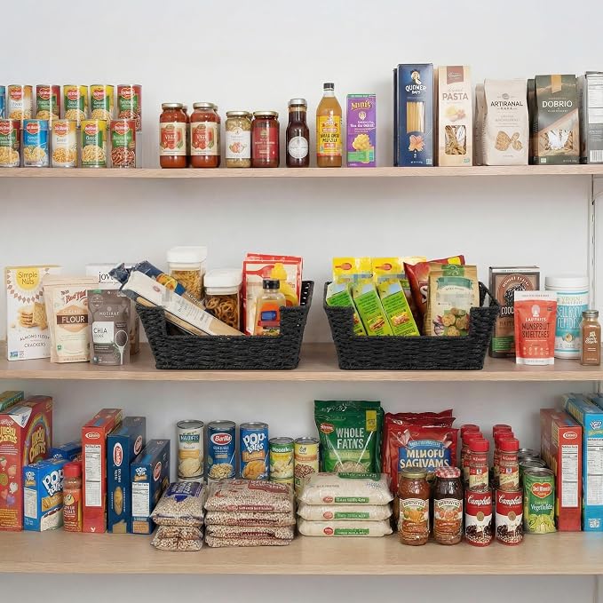 Storageworks Pantry Baskets For Shelves, Snack Baskets, Black Paper Rope
