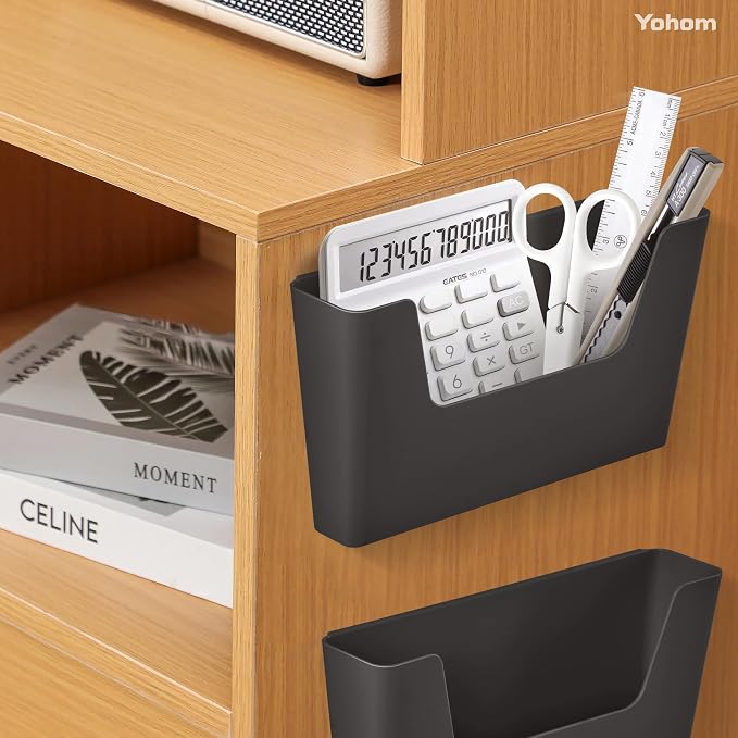 YOHOM Adhesive File Holder Plastic Document Folder Door No Drilling Mount Mail Magazine Organizer A4 Filing Envelopes Folder, Office Wall Mount Single Pocket (BLACK, 2 PCS)