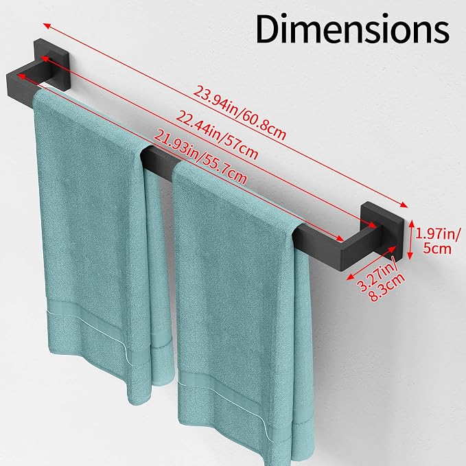 Bathroom Towel Bar, Towel Racks for Bathroom Wall Mounted Black | 24 Inch Stainless Steel Towel Rod Modern Home Decor,Matte Black Towel Holder Bathroom 2 Pack