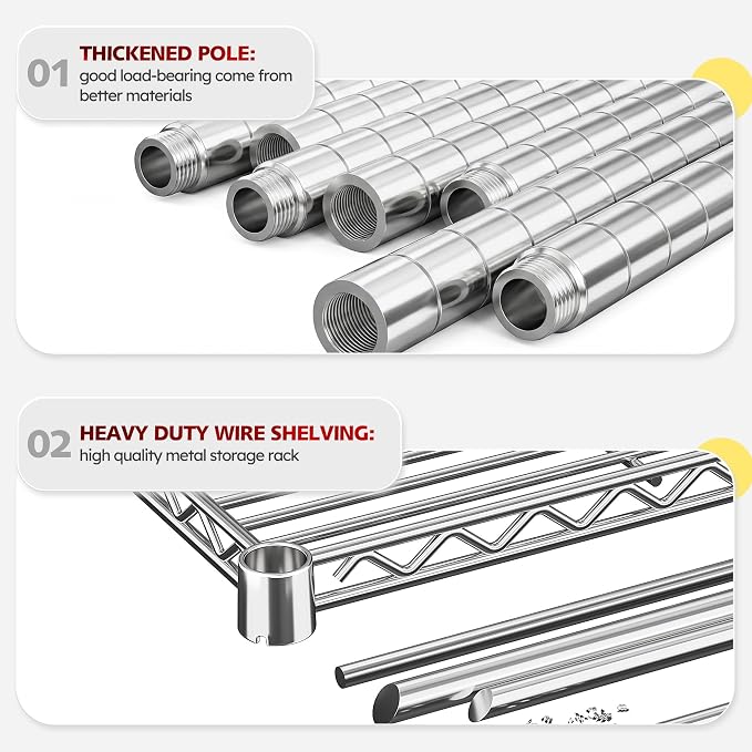 REIBII 55.5''W Storage Shelves 2500LBS Wire Shelving Unit with Wheels Heavy Duty Metal Shelves for Storage Adjustable Garage Storage Rack Pantry Shelf Kitchen Shelving, 75.6" H X 55.5''W X 24" D, 4PCS