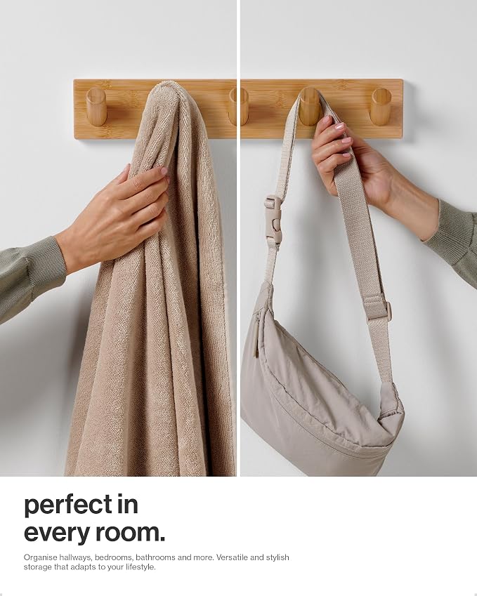 LARHN Wall Mounted Coat Rack with 5 Heavy-Duty 1" Diameter Hooks (2-Pack) | 16.5" - Wooden Wall Hook Rack - Modern Scandinavian Home Decor