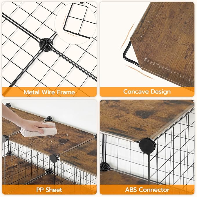 HOOBRO Wire Cube Storage Organizer, 6-Cube Metal Storage Shelves, Modular Closet Organizer, DIY Closet Cabinet for Home, Living Room, Office, Rustic Brown and Black BF06CW01