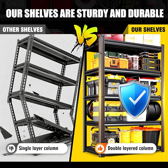 Set of 6 Heavy Duty Garage Shelving, 71.2" Hx46 Wx20 D, Adjustable Storage Shelves Unit for Garage Storage, Metal Shelving & Shelves Organizer for Home, Warehouse, Workshop & Commercial Use