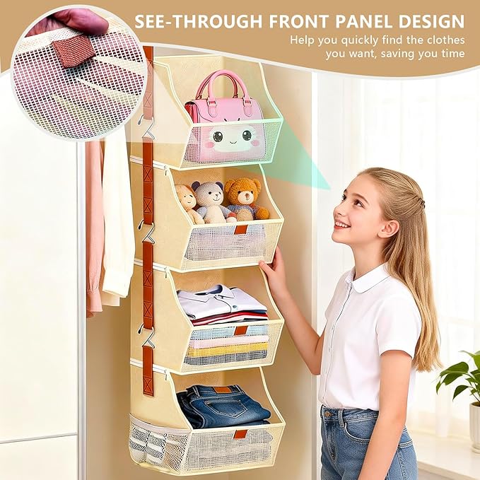 Fabric Hanging Closet Clothes Organizers and Storage Detachable 4 Tier | Hanging Clothes Organizers for Bedroom,Dorm,RV,,Camper,See Through Front Panel,Space-Saving,Can Be Separated Individually